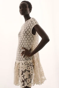 Crochet-Look Dress with Flared Skirt