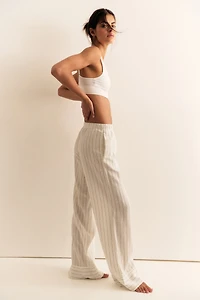 Wide-Leg Linen-Blend Pants