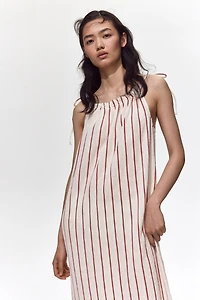 Crinkled Dress with Tie Shoulder Straps