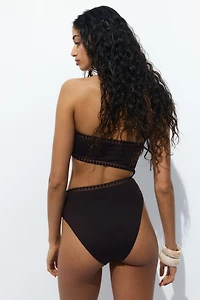 High-Leg Padded-Cup Bandeau Swimsuit