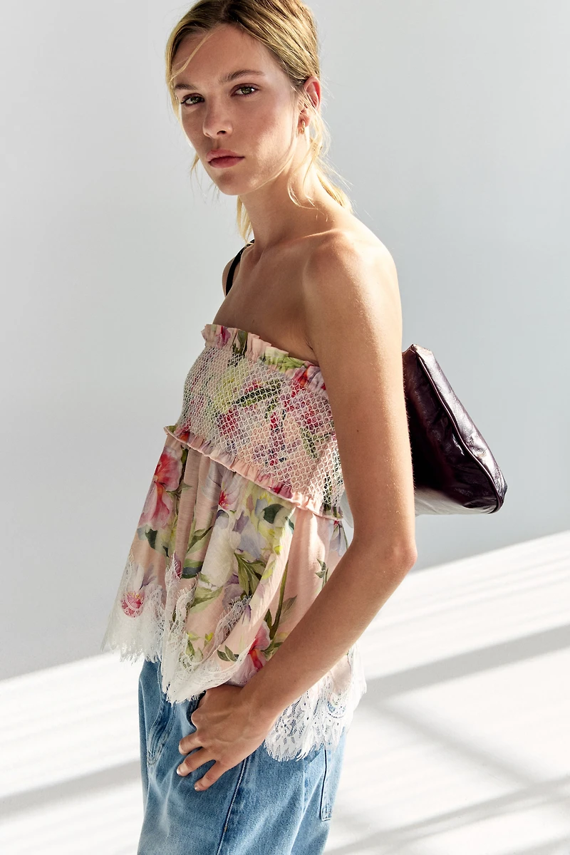 Linen-Blend Bandeau Top