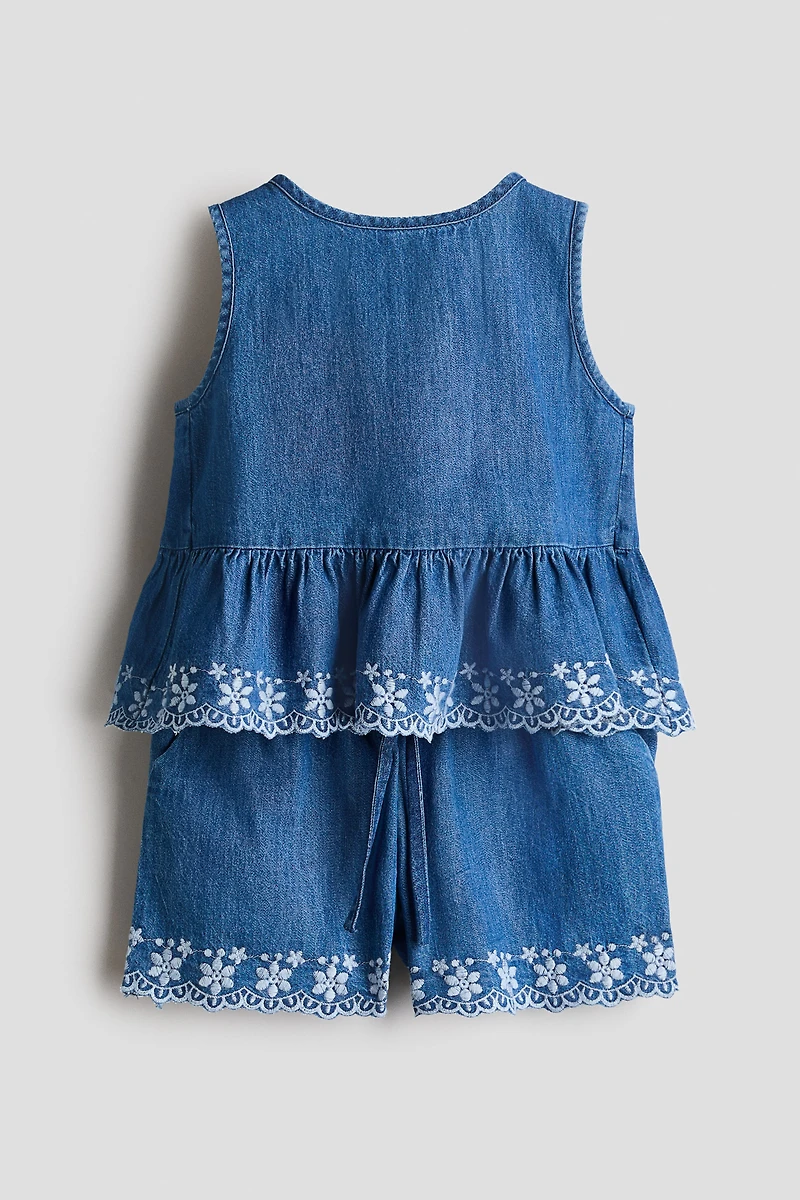 Ensemble brodé 2 pièces en denim de coton