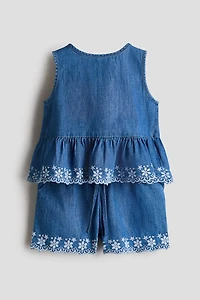 Ensemble brodé 2 pièces en denim de coton