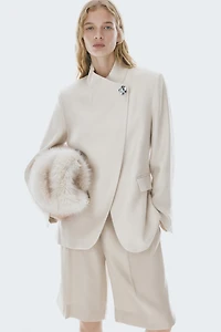 Brooch-Detail Wrap Jacket