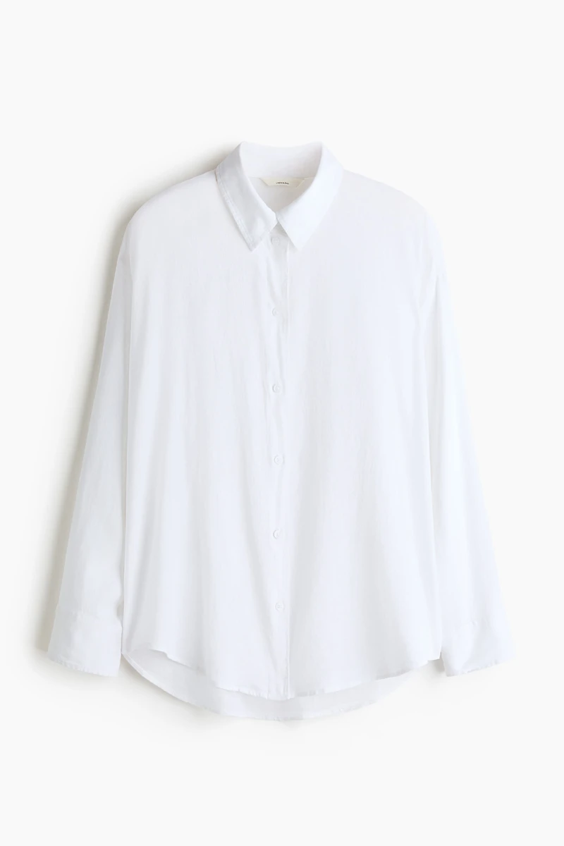 Dolman-Sleeved Linen-Blend Shirt
