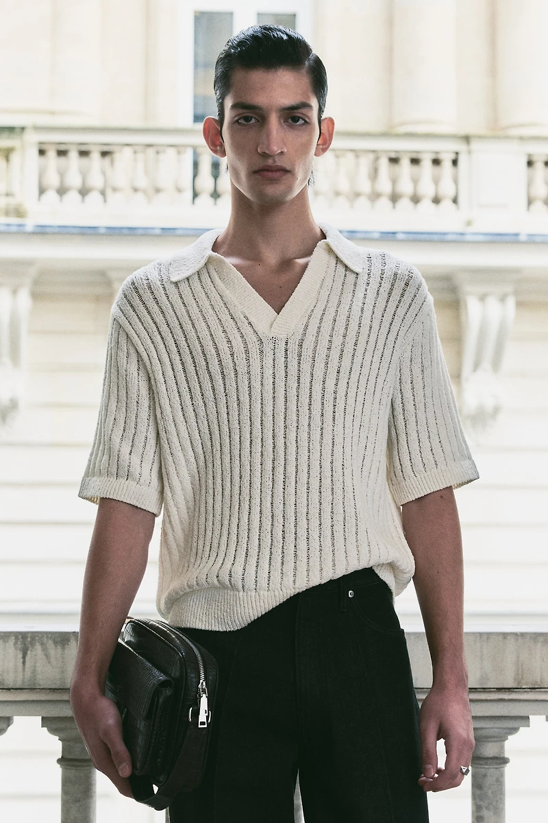 Loose Fit Rib-Knit Polo Shirt