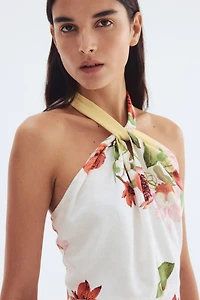 Linen-Blend Halterneck Dress