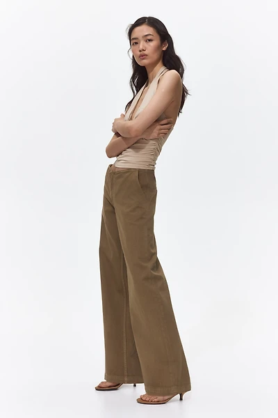 Wide-Leg Twill Pants