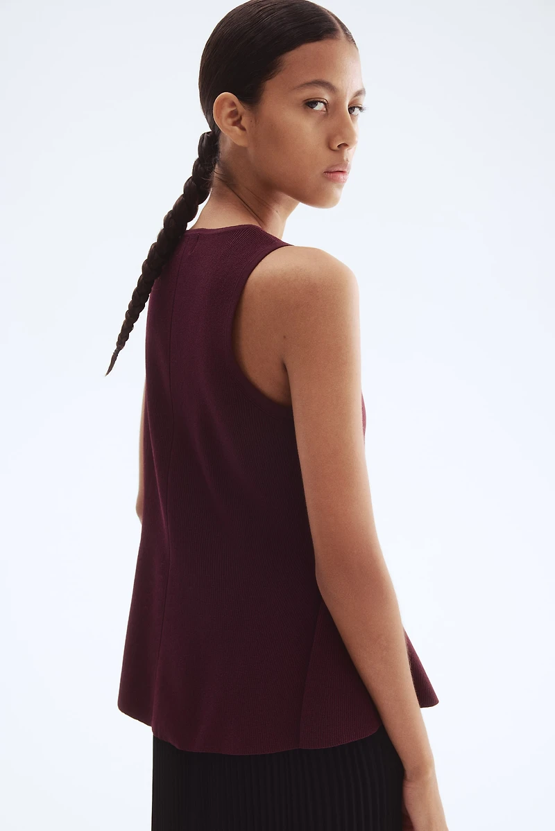 Rib-Knit Peplum Sleeveless Top