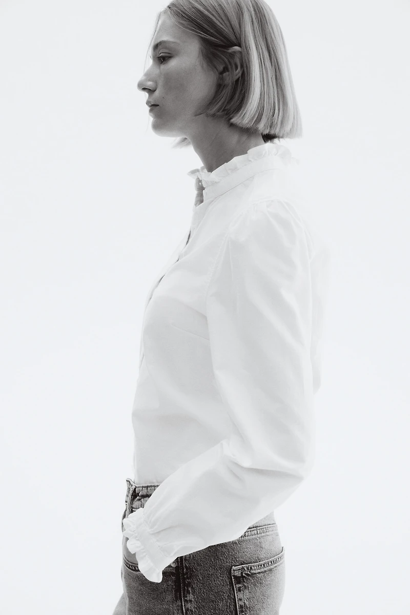 Ruffle-trimmed Oxford Blouse