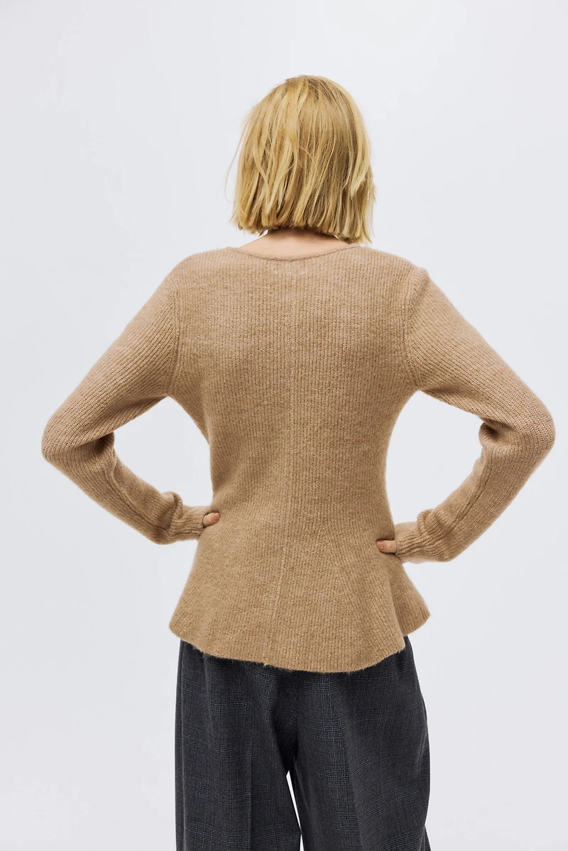 Rib-Knit Peplum Cardigan