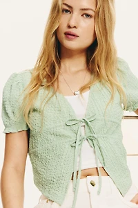 Crinkled Tie-Front Top