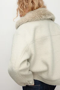 Twill Jacket with Fluffy Collar