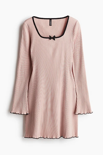 Ribbed Dress with Flared Skirt