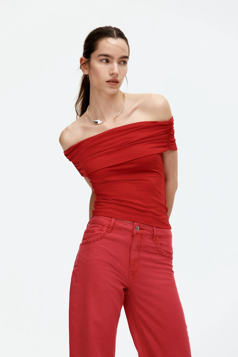 Gathered off-the-shoulder top