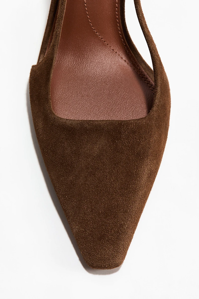 Kitten-Heeled Leather Slingbacks