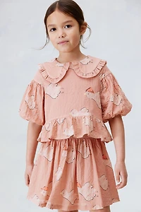 Puff-Sleeve Seersucker Blouse