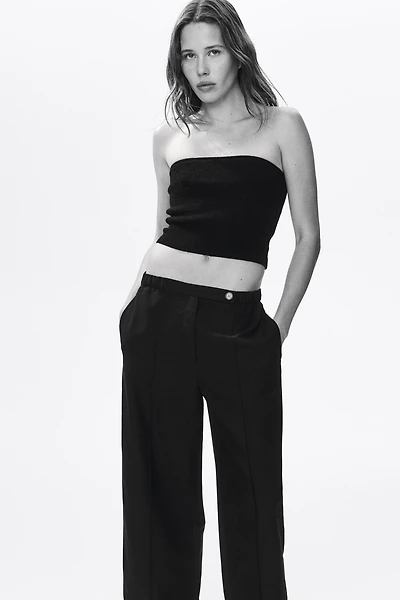 Linen-Blend Barrel-Leg Pants