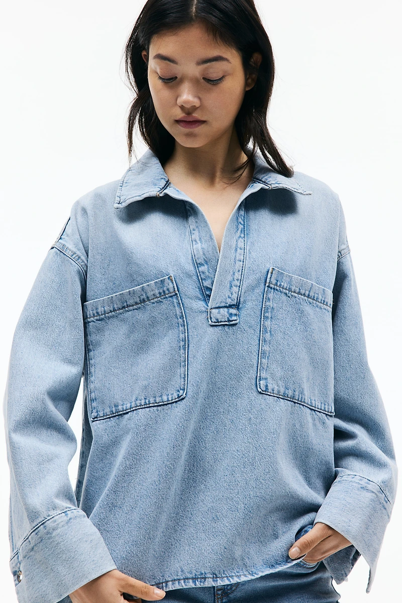 Oversized Pullover Denim Shirt