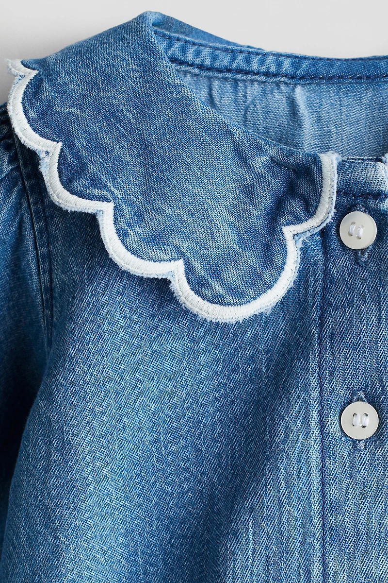 Scalloped Denim Blouse
