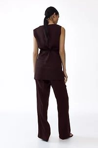 MAMA Linen-Blend Wrap Top