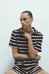 Crochet-Look Polo Shirt