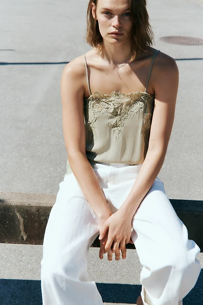 Lace-Trimmed Viscose Top