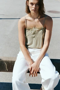 Lace-Trimmed Viscose Top