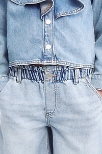 Paper-Bag Denim Shorts