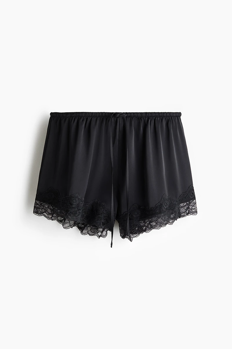 Lace-Trimmed Satin Shorts