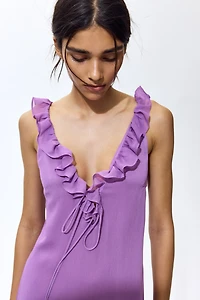 Ruffle-Trimmed Crinkled Dress