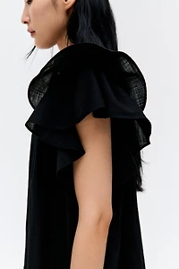 Flutter-Sleeve Dress with Eyelet Embroidery