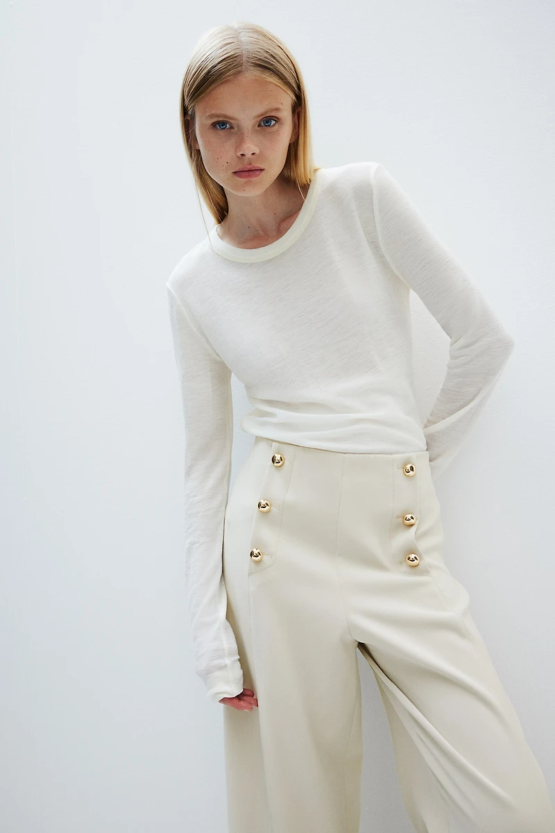 Button-Front Twill Pants