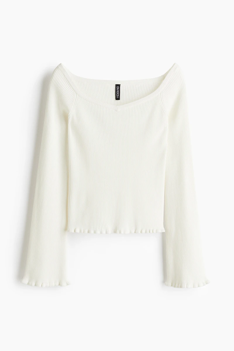 Haut en tricot côtelé à épaules dénudées