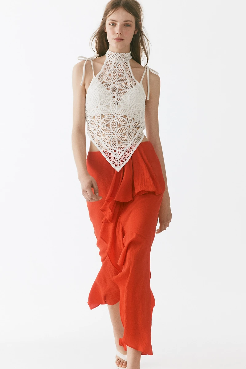 Flounce-trimmed viscose-blend skirt