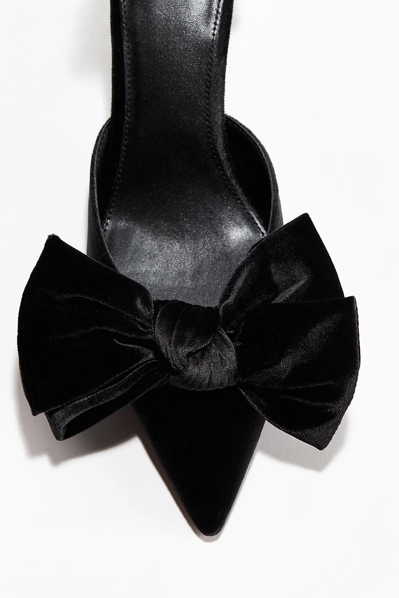 Bow-Detail Velour Pumps