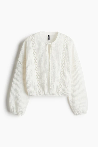 Lace-Inset Crinkled Blouse