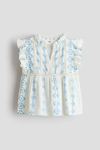 Flutter-Sleeved Cotton Blouse