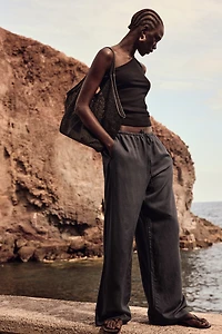 Straight linen-blend trousers