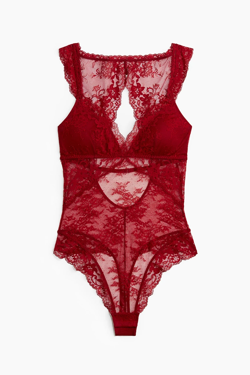 Padded-Cup Lace Thong Bodysuit