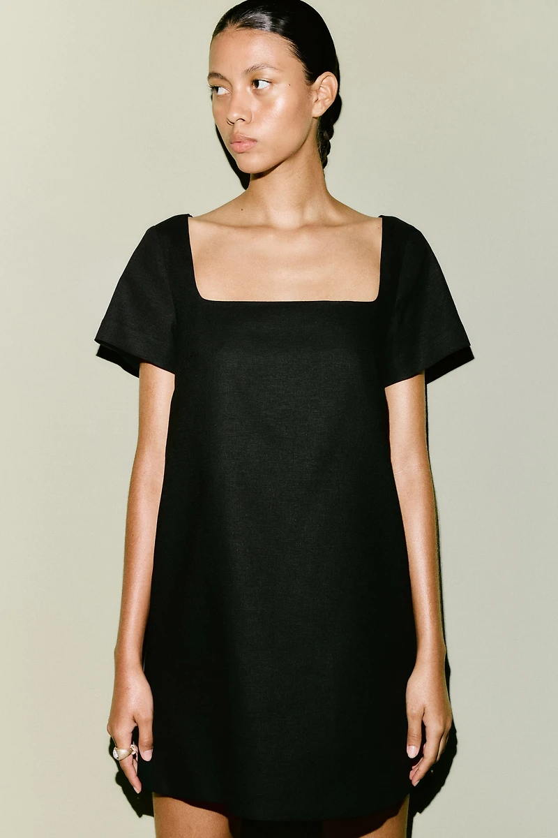Linen-Blend Shift Dress