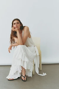 Embroidered Ruffle-Trimmed Skirt