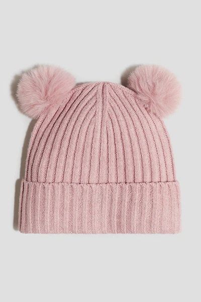 Rib-Knit Pompom Beanie