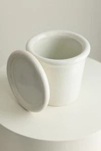 Très petit pot de fleurs à soucoupe en grès cérame