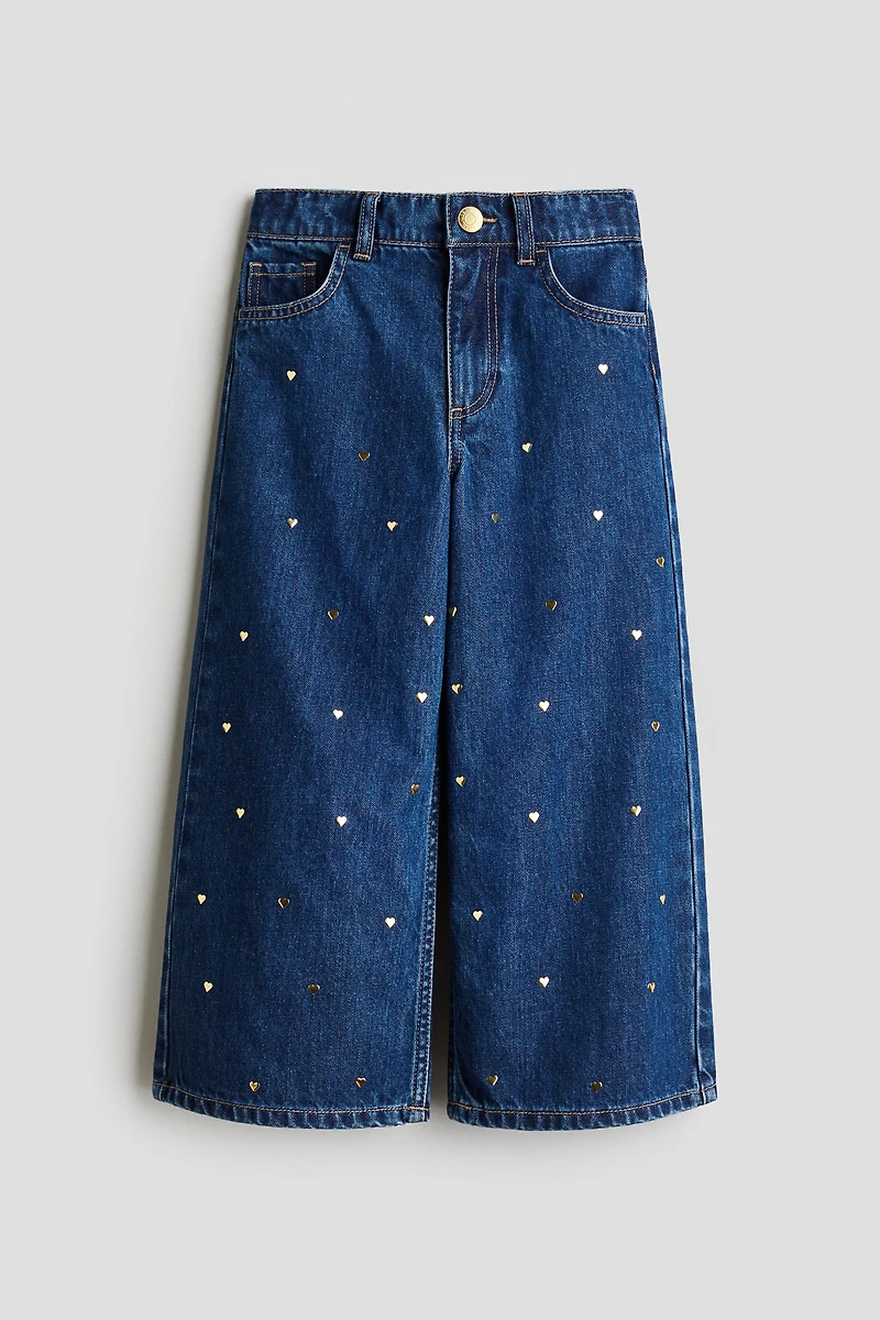 Motif-Detail Wide Leg Jeans