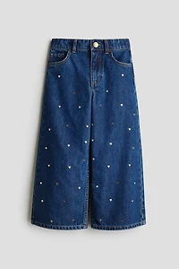 Motif-Detail Wide Leg Jeans