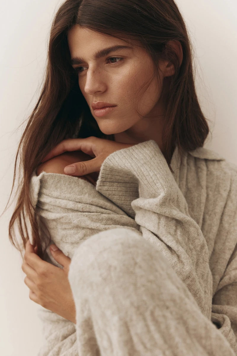 Cable-Knit Polo Sweater