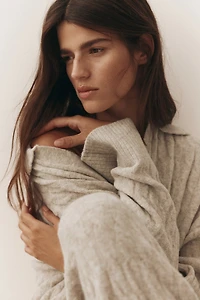 Cable-Knit Polo Sweater