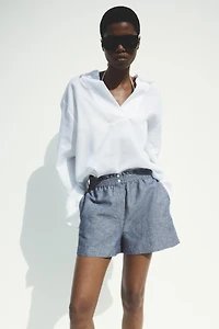 Linen-Blend Paper-Bag Shorts