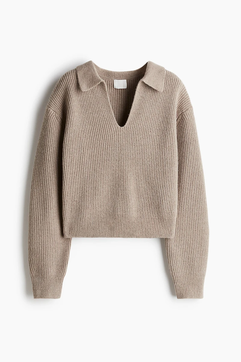 Rib-Knit Sweater with Collar